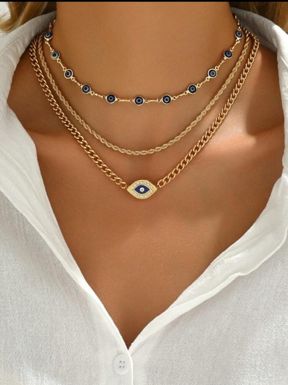 Amalfi Coast Triple Layer Evil Eye Necklace